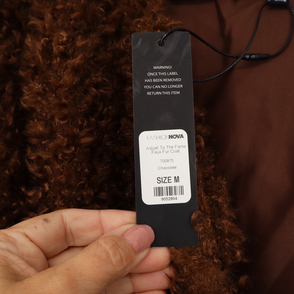 Fashion Nova Adjust To The Fame Faux Fur Coat Chocolate Brown Shaggy Jacket M - Picture 4 of 7